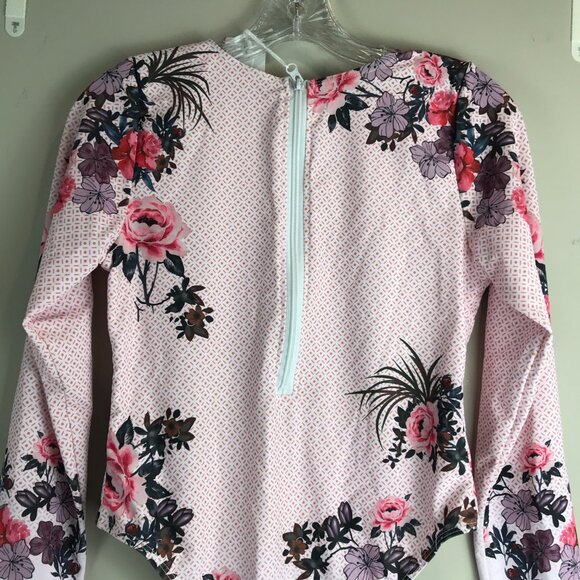 Women's Brazilian Pink Floral Long sleeve back zip swimsuit Size M, NWT - Picture 6 of 7